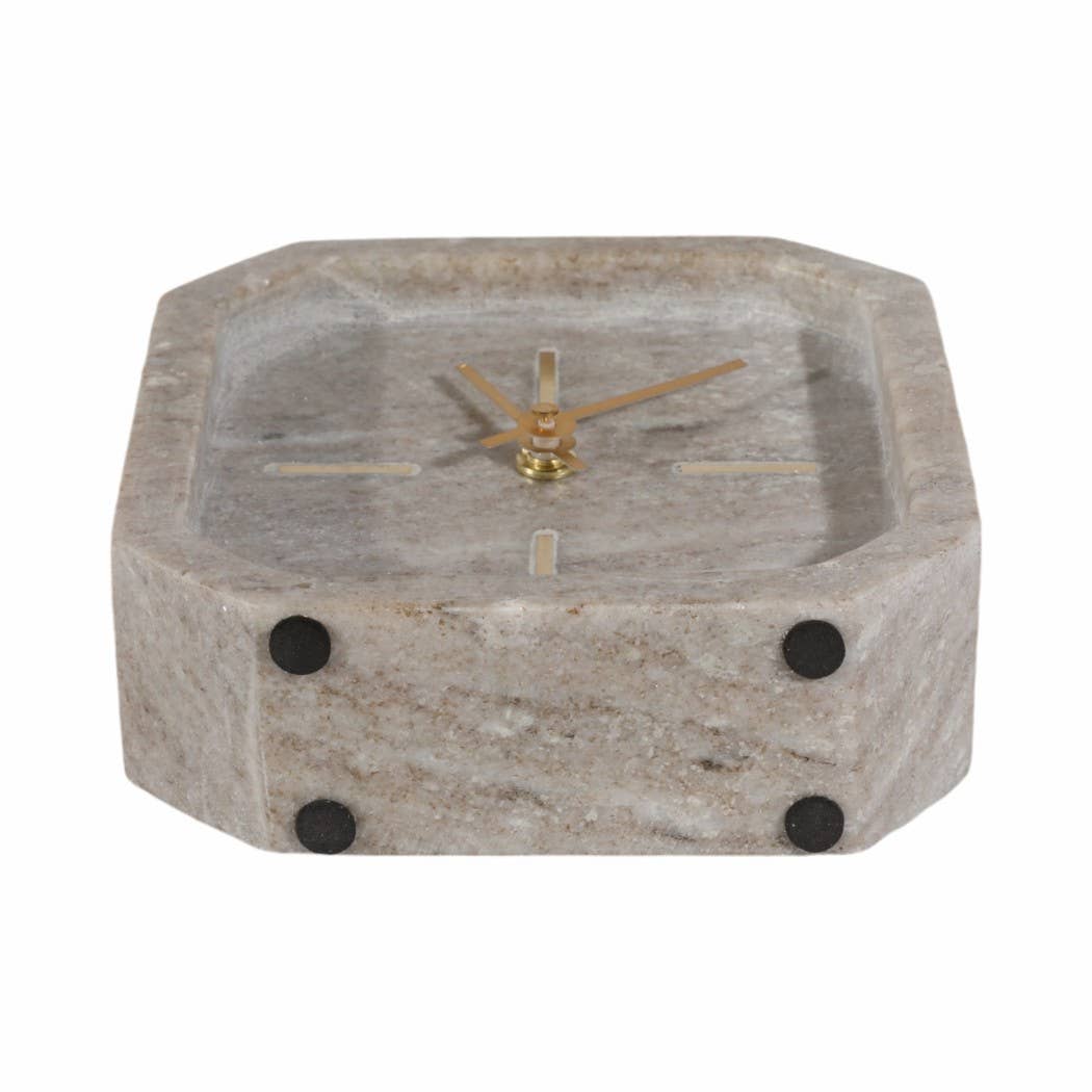 Brown/Gold 6” Marble Octagon Table Clock