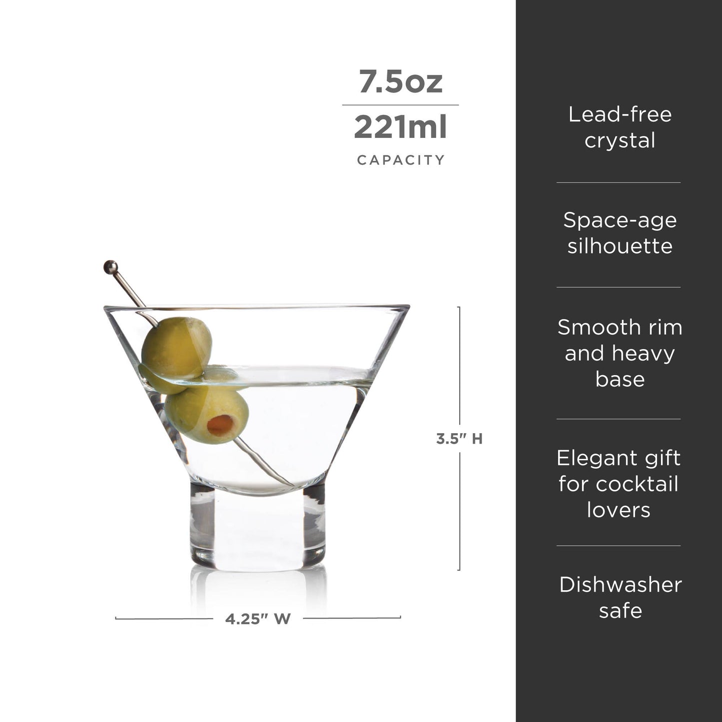 Raye™ Heavy-Base Stemless Crystal Martini Glass